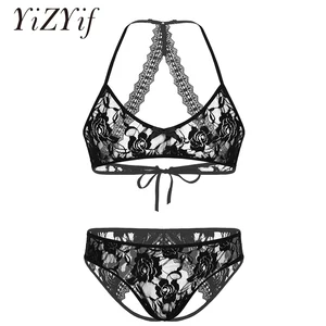 Мужской кружевной бюстгальтер s Sissy, трусы с прозрачным кружевом, экзотическое нижнее белье, комплект с бюстгальтером с открытой промежностью, топ с низкой посадкой, трусы для геев, мужское нижнее белье