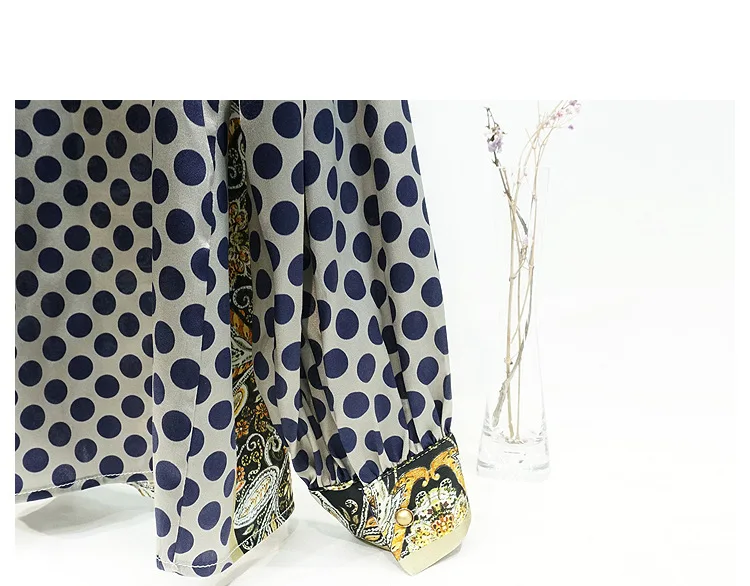 

Chic OL elegant Shirts 2021 Spring New Designer Women High quality 100%Silk Polka Dot blouses Top C610