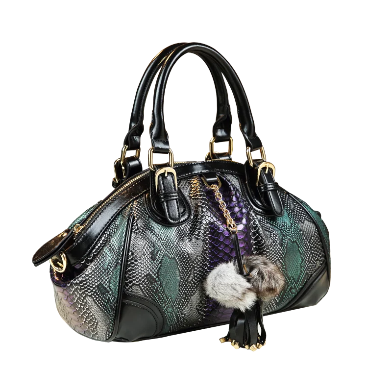 

New soft zipper high quality women leather handbag famous brand large capacity tote serpentine panelled shoulder bag top handle