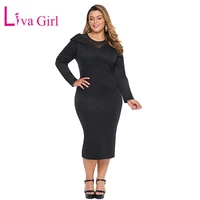 liva girl sexy blackblue sheer mesh neck patchwork big plus size midi dress women long sleeve bodycon party dresses 3xl 4xl 5xl