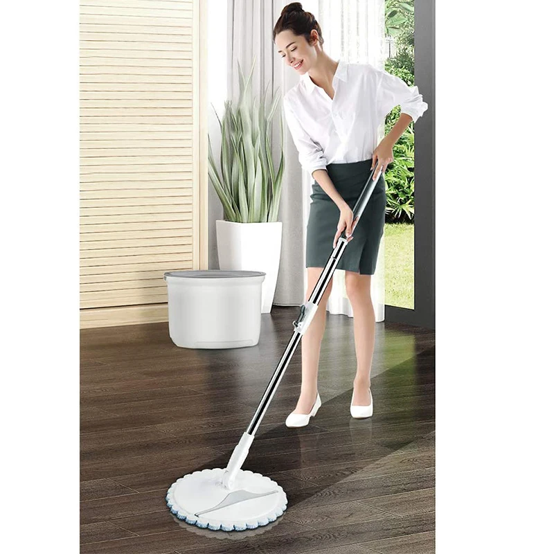 

Eyliden Spin Mop and Bucket 2 in 1 Microfiber EasyWring Floor Cleaning System 50" Stainless Steel handle