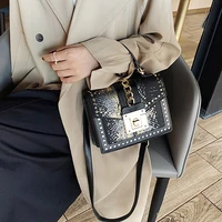 luxury small shoulder bag snake print female square bags rivet lock leather handbags retro chain crossbody bags for women purse