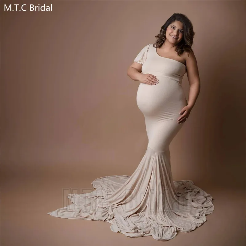 

Long Mermaid Prom Dresses For Pregnant Women One Shoulder Sweep Train Plus Size Maternity Dress For Party Robe De Soiree Cheap