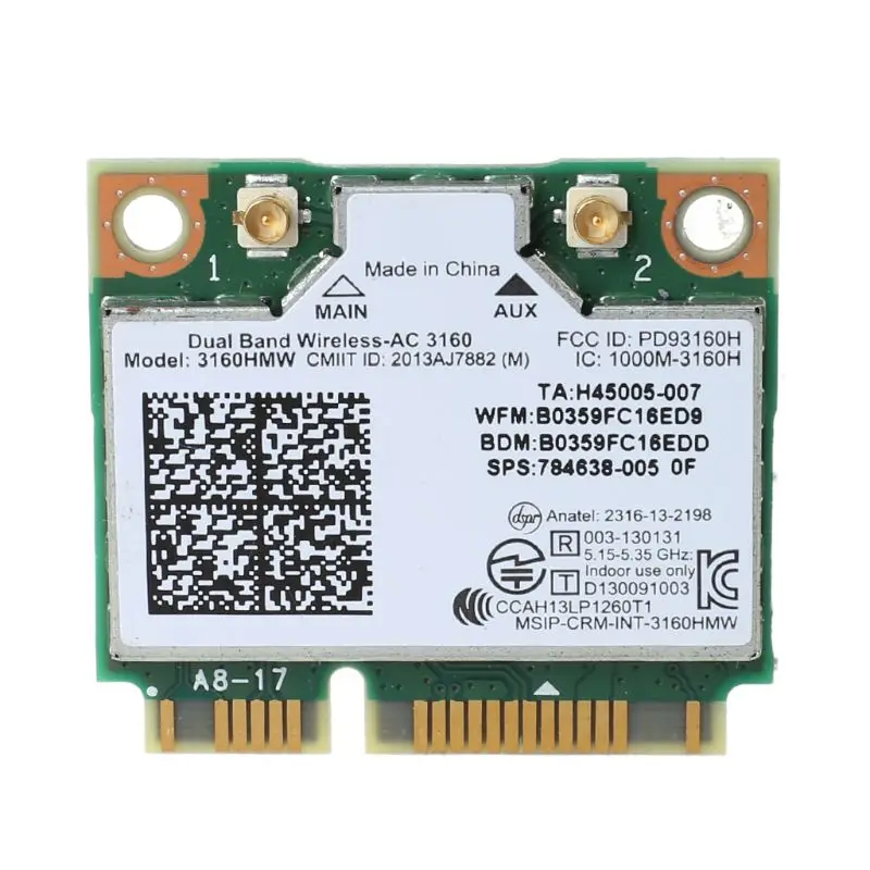 

Mini PCI-e Wifi Wireless Bluetooth Laptop Card Dual Band 2.4Ghz 5Ghz for Intel 3160 3160HMW 802.11ac Wireless Adapter F23 21