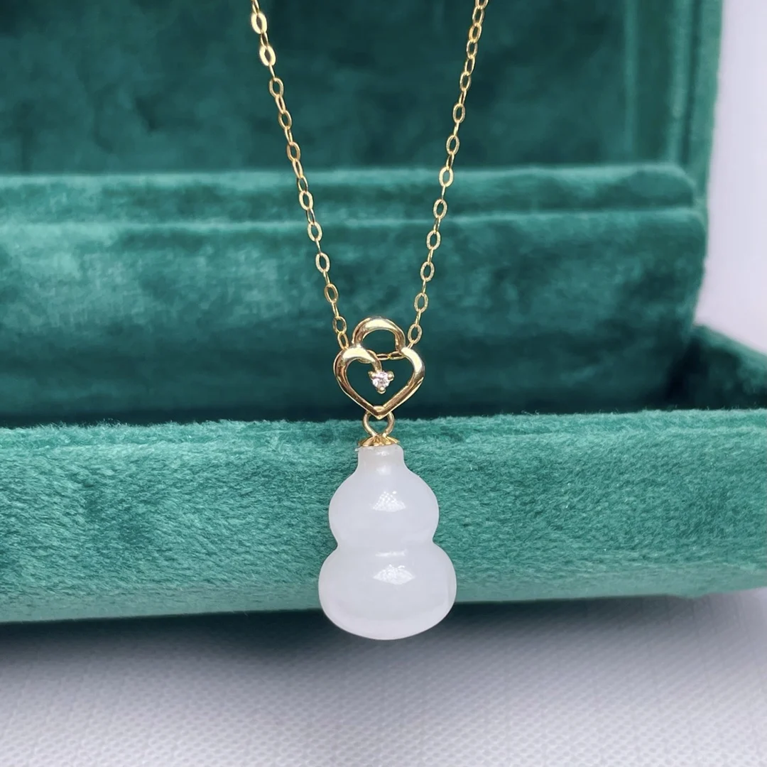 

SHILOVEM 18k YELLOW gold real Natural white Jasper pendants classic fine Jewelry women none necklace 10*14mm mymz10145521hby