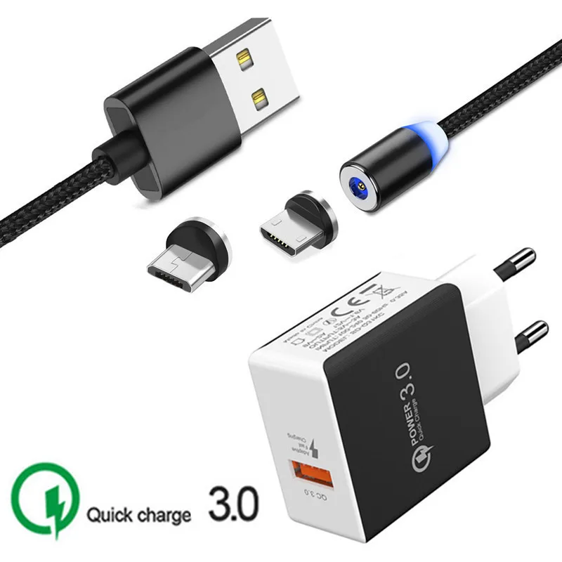 Магнитный зарядный кабель Micro USB Oppo F7 K1 QC 3 0 адаптер быстрой зарядки для Samsung galaxy A3 A5