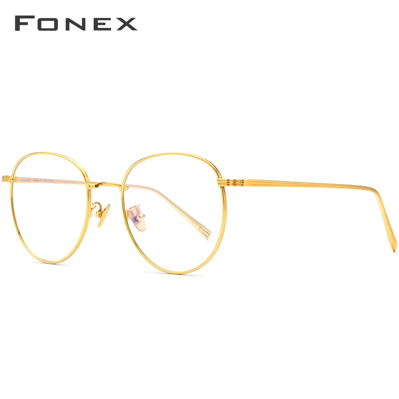 FONEX, чистый титановый рецепт, очки для мужчин, ультралегкие, круглые, для близорукости, оптические очки, оправа для женщин,, розовое золото, очки 886 - Цвет оправы: Золотой
