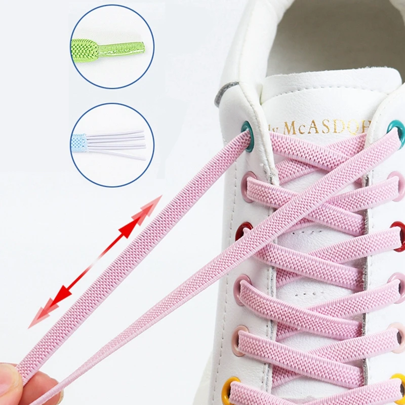 1 Pair No Tie Shoe Laces For Sneakers Flat Shoelaces Elastic Press The Metal Lock Lazy Shoe Lace Rubber band Shoes Accessories