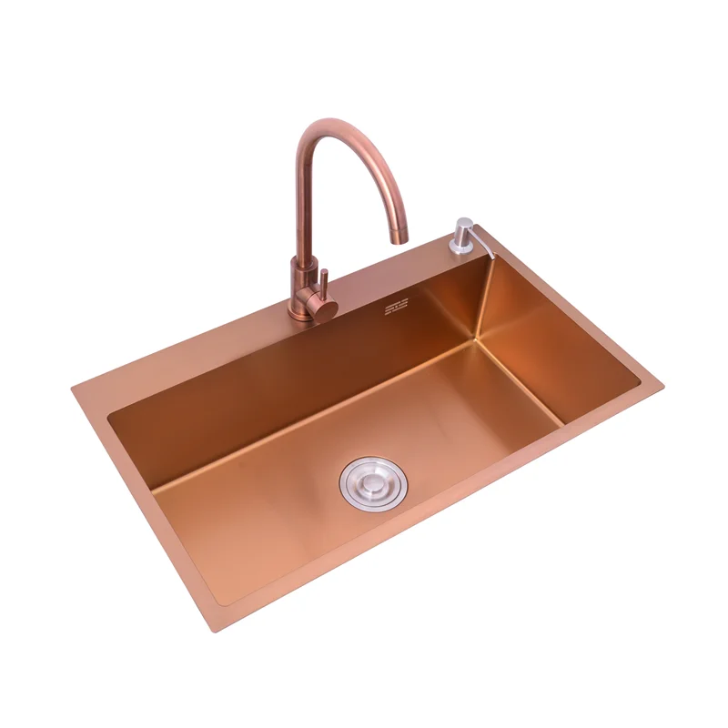 

Balcony Household Small Sink Mini Single Slot Kitchen Sink Undermount Stainless Sinks Set 80x45cm Rose Gold Kitchen Small Sink