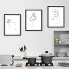 Плакат с животными, кошка, лошадь, олень и рисунок по линии, минималистичный Настенный декор для детской комнаты, Современная галерея, животные, Картина на холсте