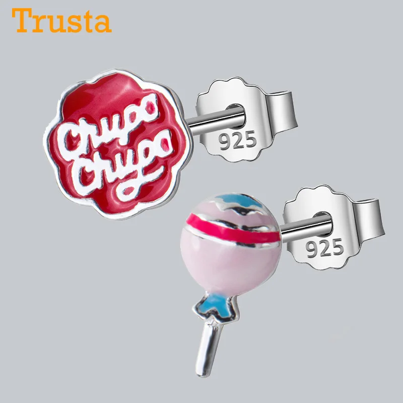 Trusta 925 пробы серебряные женские ювелирные изделия Модные милые миниатюрные Асимметричные карамельные серьги с буквой для дочек девочек DS584