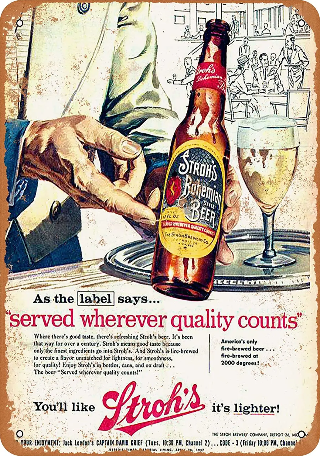 

WallColor 8*12 Metal Sign 1957 Stroh's Bohemian Beer Vintage Look