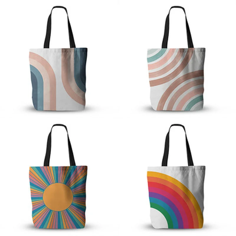 

Rainbow Print Shopping Bags for Women 2021 New Fashionable Canvas Tote Bag Female High Quality Large Capacity Bolsos Grandes