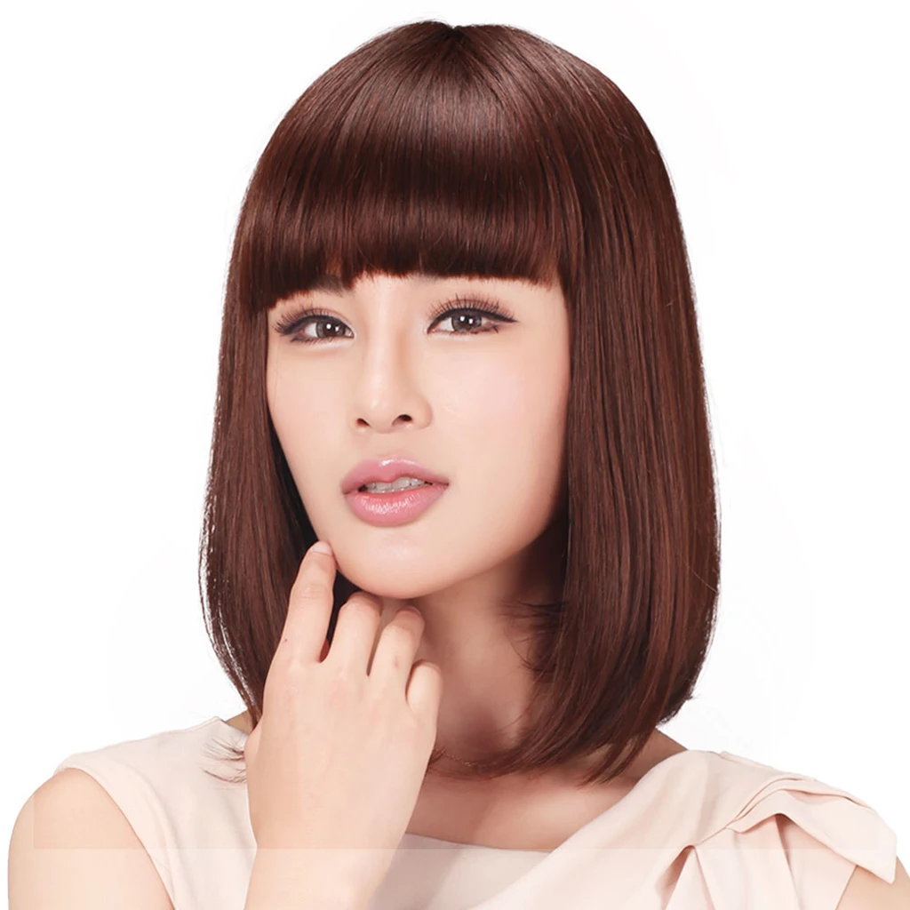 

Fashion Short Reddish Brown Human Hair Bob Party Wig Fancy Dress Costume Wig