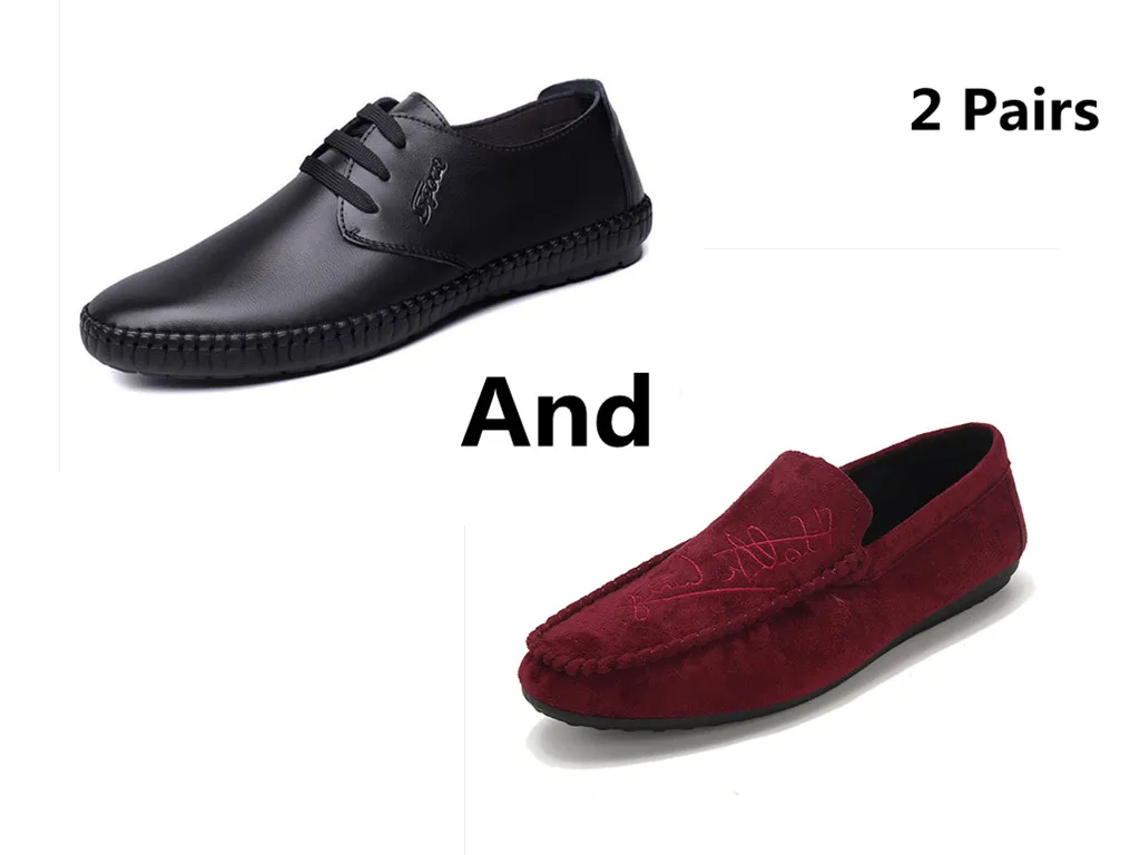 style 19 Большие размеры 39-44; мягкие удобные мужские лоферы для отдыха; парусиновая Классическая обувь на плоской подошве для вождения; лаконичные туфли без застежки в стиле ретро; 2 пары - Цвет: style 19