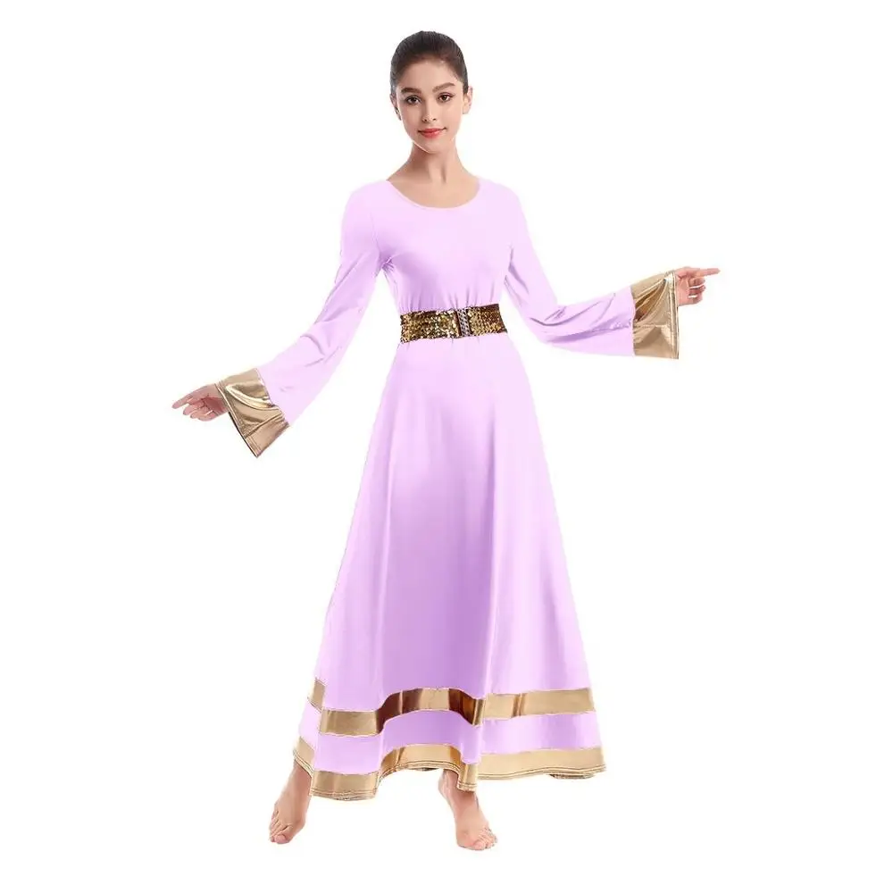 light purple B Женское платье для танцев, длинное платье макси, элегантное литургическое платье для танцев Танго, Одежда для танцев, одежда с рисунком на церковную тематику, женское балетное платье - Цвет: light purple B