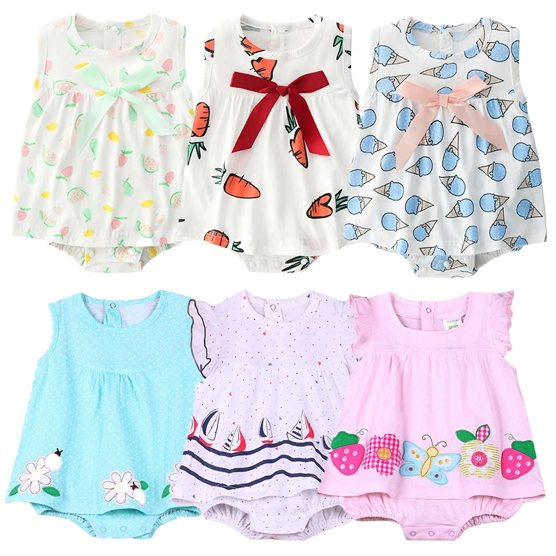 

Girls Dresses Summer Baby Princess Dresses Girl Sleeveless Body Suit 2023 Children Pink Clothes 0-1y Baby Girl Flower Romper