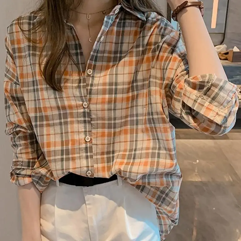 Новинка 2019 женская рубашка на осень и зиму Повседневная клетчатая с длинным