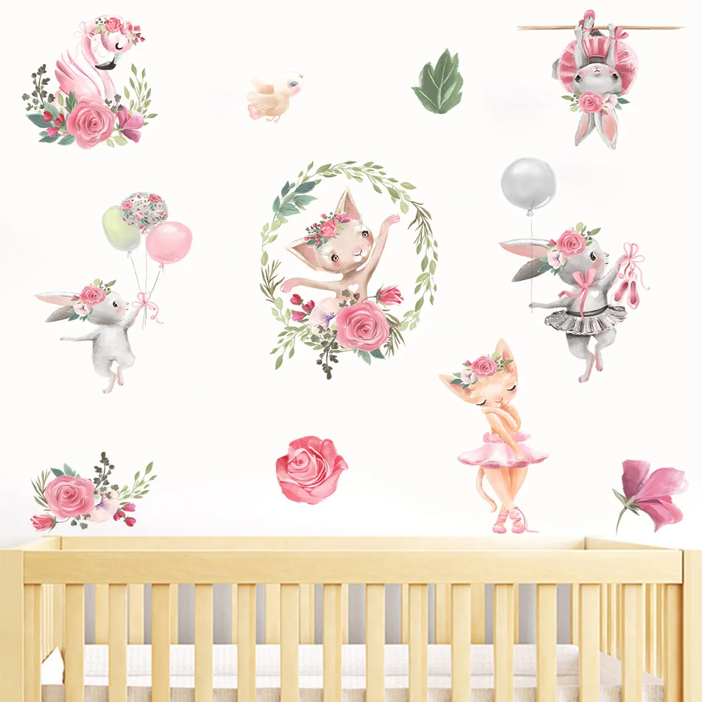 Zollor Cartoon Rabbit Balloon The Ballet Girl Environmental Protection Wall Sticker Drawing Room Bedroom Decorative Stickers | Дом и сад