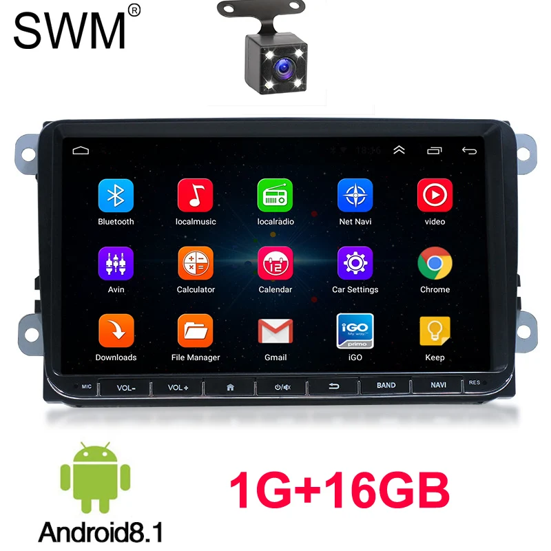 " Автомагнитола для VW Polo Golf Volkswagen Android 8,1 радио Coche Авторадио камера заднего вида 1080P зеркальная связь радио самоходов - Цвет: with 4 Leds Camera