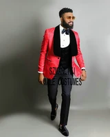 jeltonewin 2021 costume homme men suits 3 pieces wedding tuxedos slim fit groom prom red floral blazer hombre terno masculino