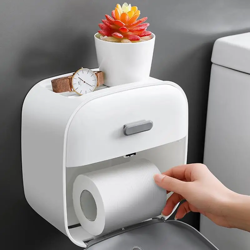 

Bathroom Tissue Box Toilet Paper Holder Organizer Storage Phone Holder Press