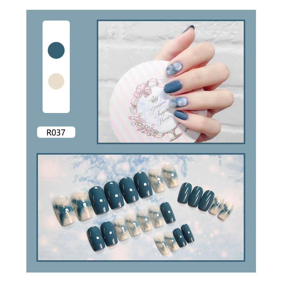 Матовые накладные ногти цвета фуксии черная луна красный золотой край с синими