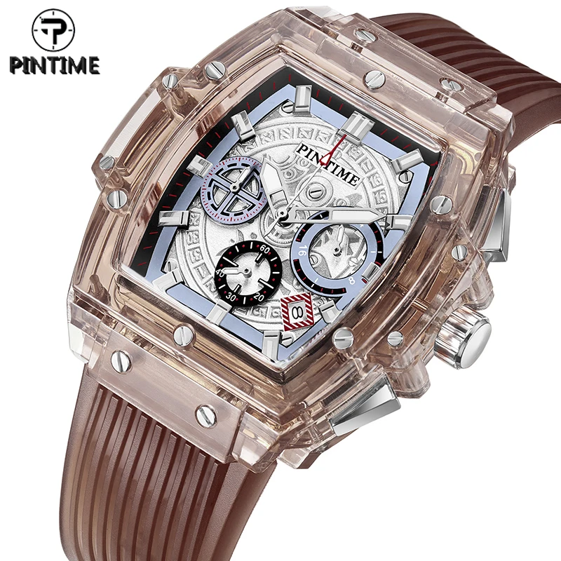 

Часы наручные PINTIME Мужские кварцевые с хронографом, роскошные спортивные в стиле хип-хоп, в стиле милитари, с силиконовым ремешком