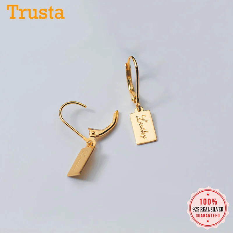 Женские серьги гвоздики из серебра 100% пробы с надписью на удачу|Серьги-гвоздики| |