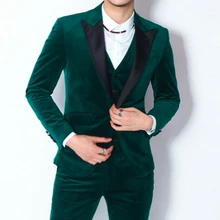 Nova chegada pico lapela design masculino verde veludo ternos feitos sob encomenda único breasted moda casual wear blazer 3 peças magro (1)