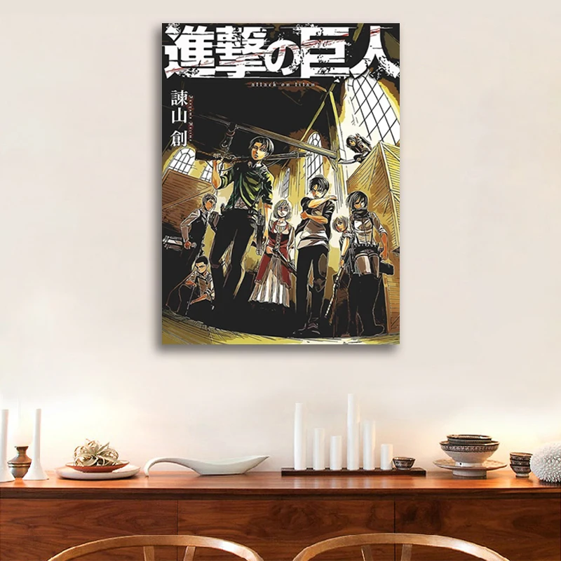 

Wall Art Attack On Titan Canvas Painting HD Printed Japan Anime Pictures Home Decor Black Poster For Living Room Modular Frame