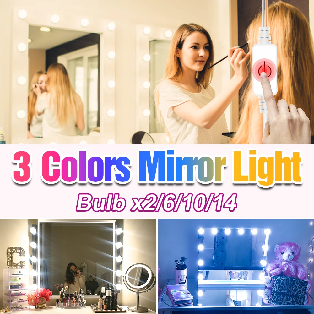 

3 Modes Dimmable LED Cosmetic Lights Hollywood Vanity Mirror Light USB DC 12V Dressing Table Lamp Indoor Decoration Wall Lamps