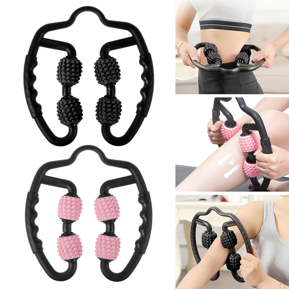 

U Shape Trigger Point Massage Roller Yoga Block Massage Roller for Arm Leg Neck Muscle Tissue Yoga Pilates Sports 4 Wheel Roller