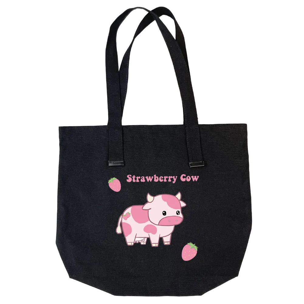 

Travel Shopping Tote Bag Cute Aesthetic Kawaii Strawberry Frog Print Canvas Bags Shopper Original Package Eco Foldable Handbags