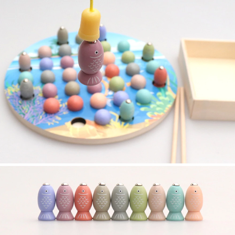 Магнитные рыбки Пазлы деревянные бусины вырезка рыбалка игра Интерактивная