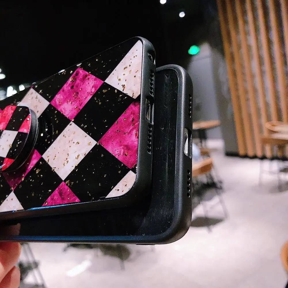 Блестящий розовый красный ромбовидный чехол для телефона с кронштейном iPhone 11 11pro