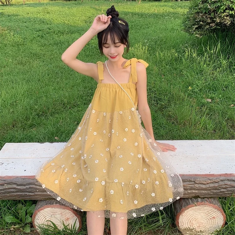 

Zaraes 2021 New Woman Dress Y2k Summer Sweet Robe Korean Loose Sling Patchwork Vestidos Mujer Backless Kawaii Sling Dresses