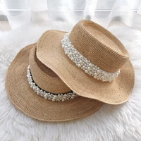 lunadolphin designer fashion women raffia straw hat summer beach sun hat black white pear ribbon cap foldable flat straw hats