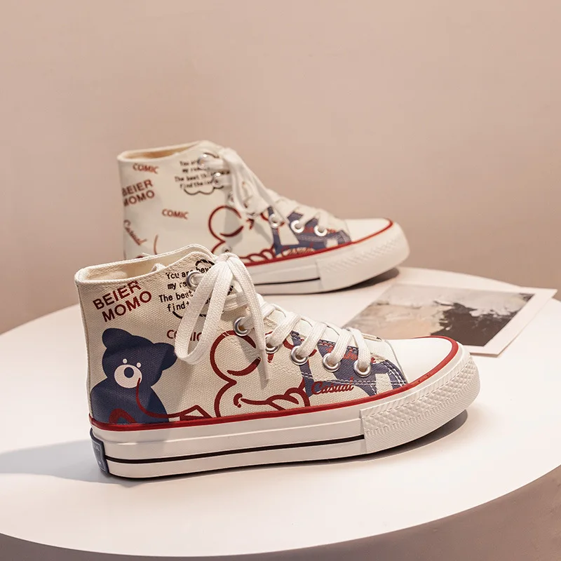 

Little Bear Cute Canvas Shoes Women 2021 Summer New Japanese Versatile Trendy Shoes Women Ins Net Red Board Shoes Chunky Shoes