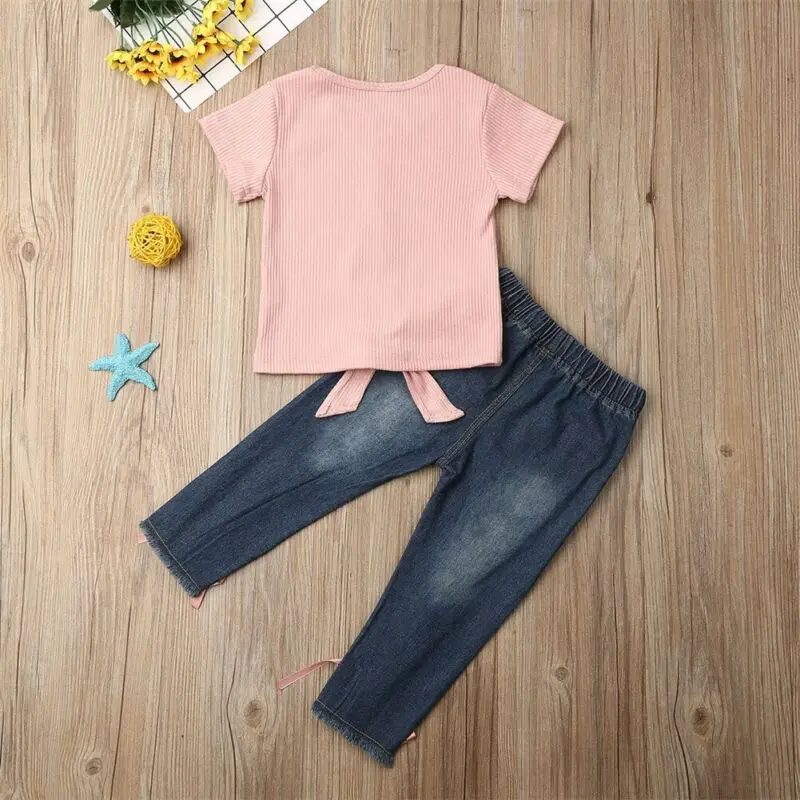 Модные комплекты одежды Emmababy для маленьких девочек 2 шт. рубашка топ джинсовые