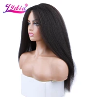 lydia long kinky straight synthetic wigs for women black heat resistant fiber natural looking dailyparty wig 20 inch free side