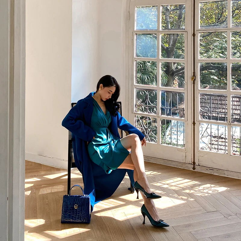 

Платье с V-образным вырезом и длинным рукавом, новинка 2021, весна, французская дизайнерская нишевая юбка для женщин