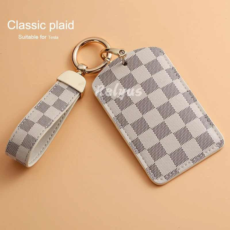 

Leather Car Remote Key Cover Case For Tesla Model Y Model 3 Protector Holder Keychain Auto Accessories