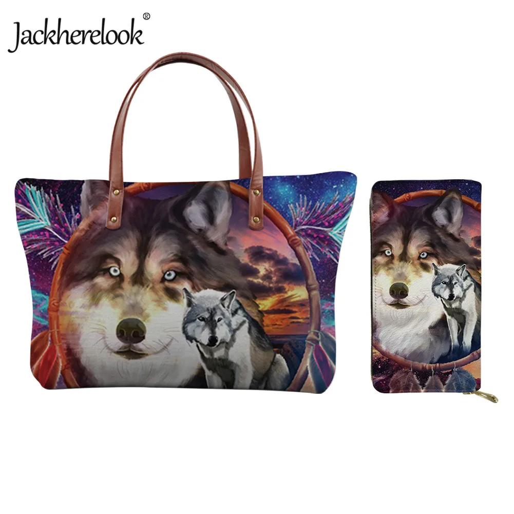 

Jackherelook Wolf Print Cool Handbag Wallet for Women Large Capacity Shoulder Bag Casual Handle Bag Female Tote Bag Bolsos Mujer