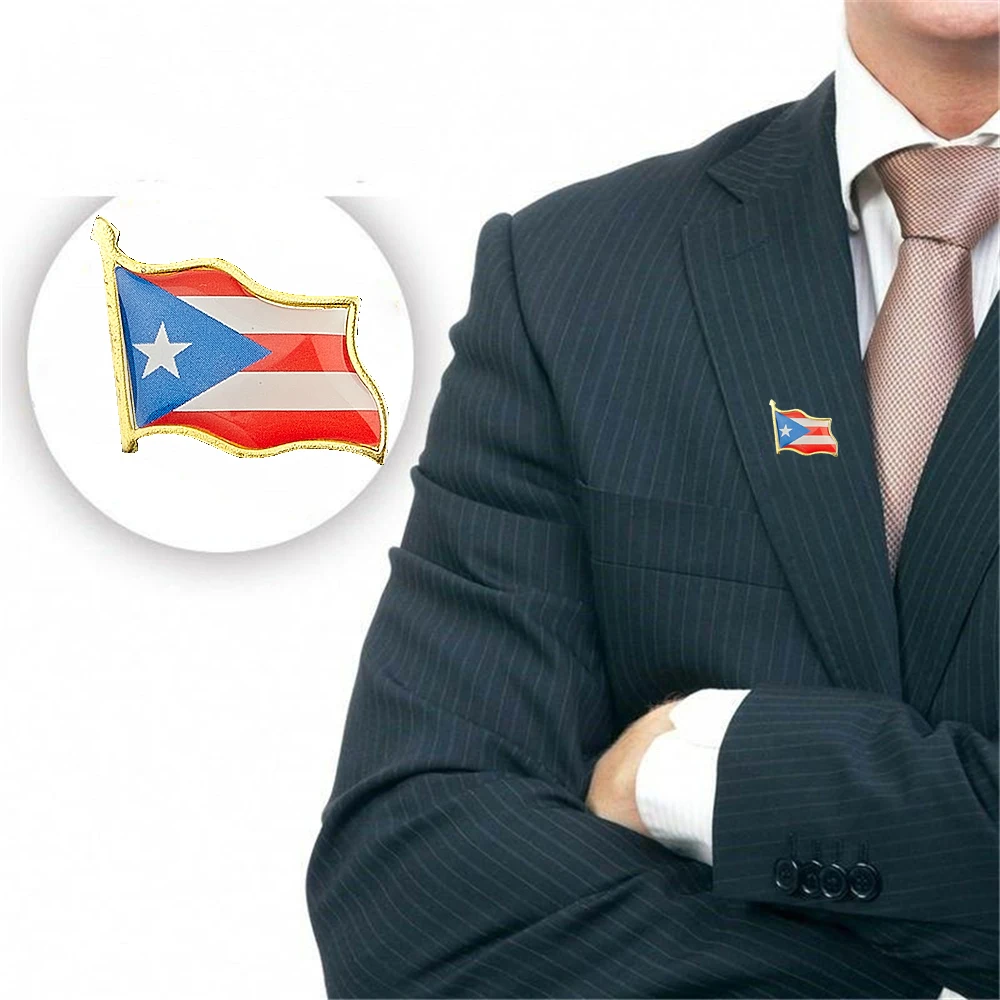 

10pcs USA Puerto Rico State Lapel Pin Art Flag Badges Brooch Waving Patriotic Hat Cap Tie Display Accessories