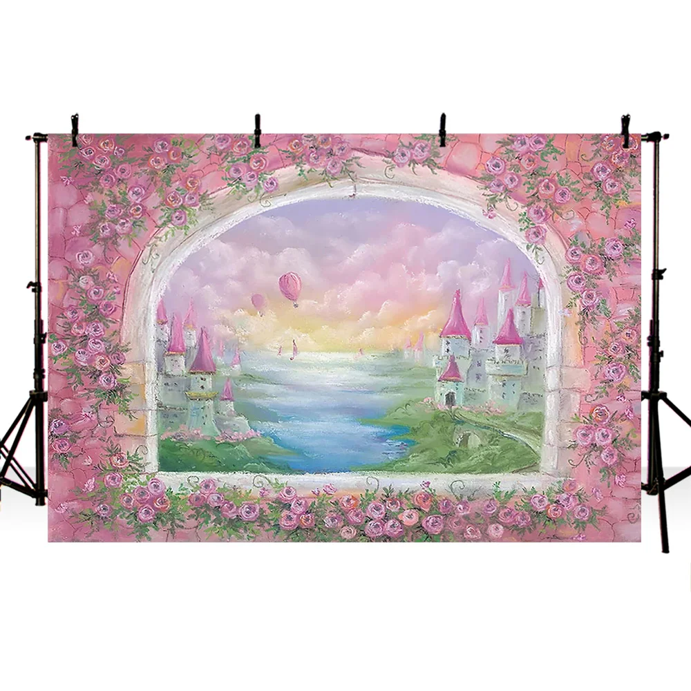 Фон для фотосъемки новорожденных детей Замок Воздушные шары окна фото фон студия