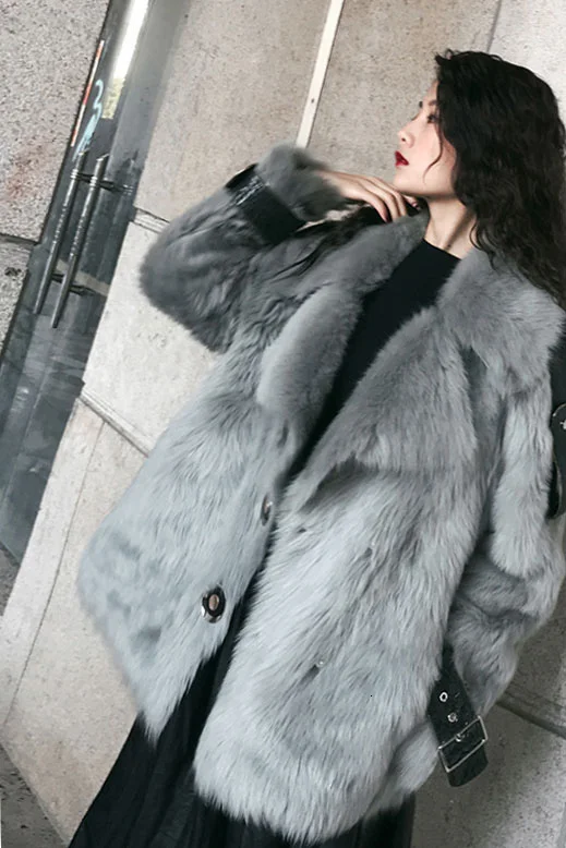 LANMREM новинка 2019 зимнее женское однотонное меховое пальто с отворотом свободное