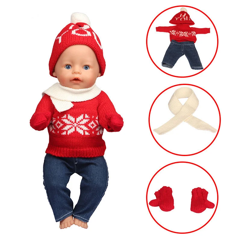 

2020 New Born New Baby Fit 17 Inch 43cm Doll Clothes Doll Green Red 4 Piece Sweater Accessories For Baby Birthday Gift