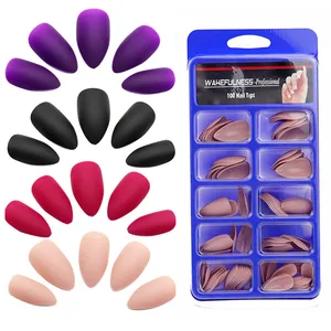 Накладные ногти, матовые, акриловые, 100 шт.кор., модные, острые, острые, черные, красные, фиолетовые, искусственные накладные ногти