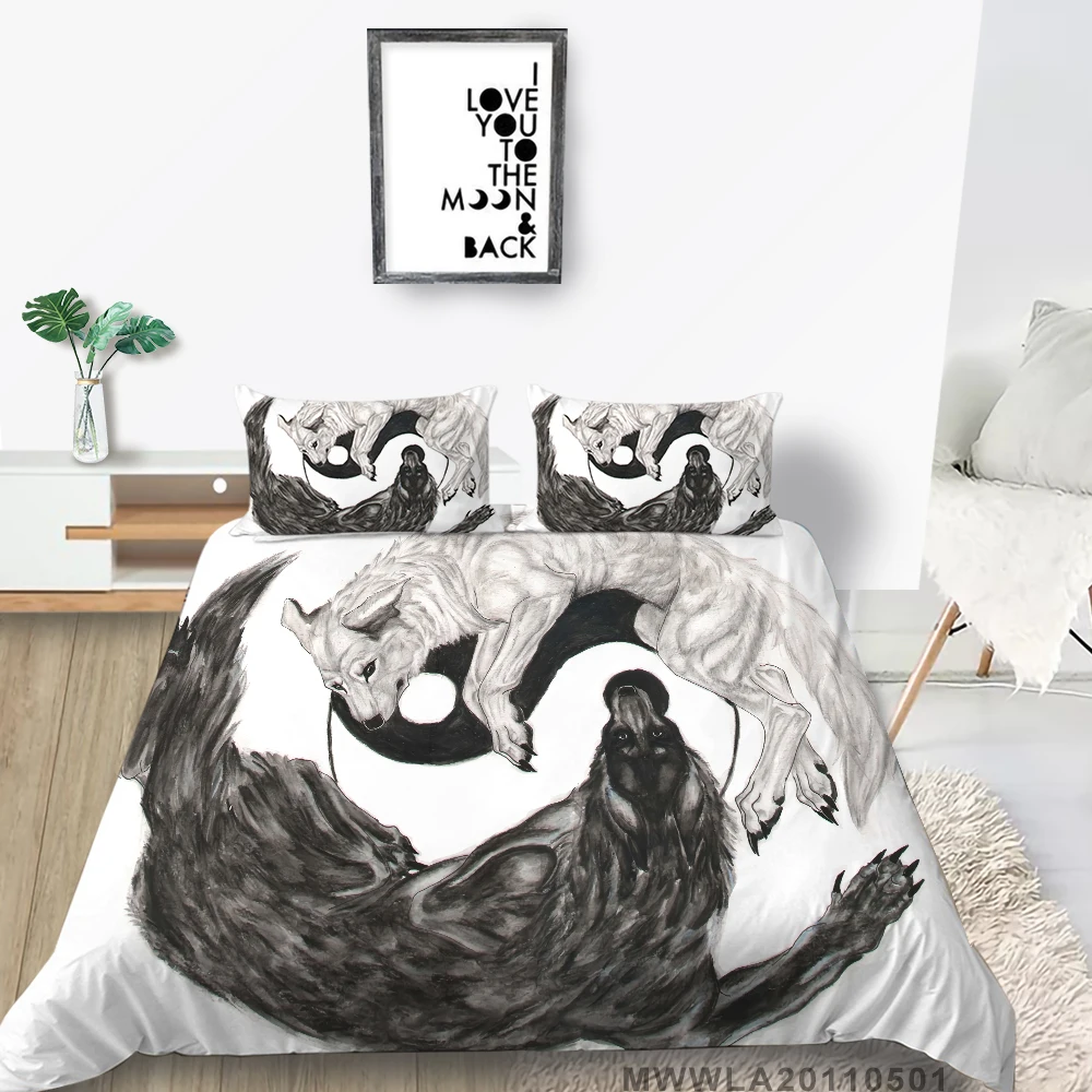 

Mysterious Wolf Bedding Set Single Cool Artistic Blue Duvet Cover Animal Series Twin Full Double King Queen Bed Set Snow